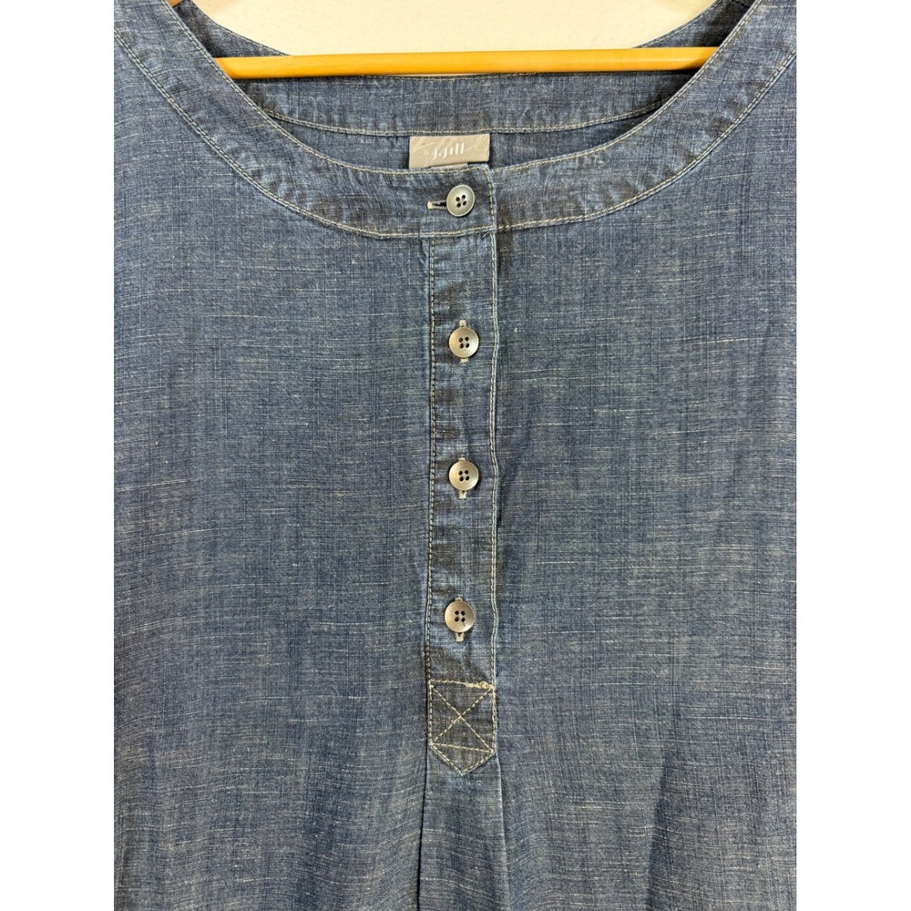 J. Jill Denim Chambray Henley Shift Dress XL Blue Roll Tab Sleeve Pockets NWT - Picture 7 of 10